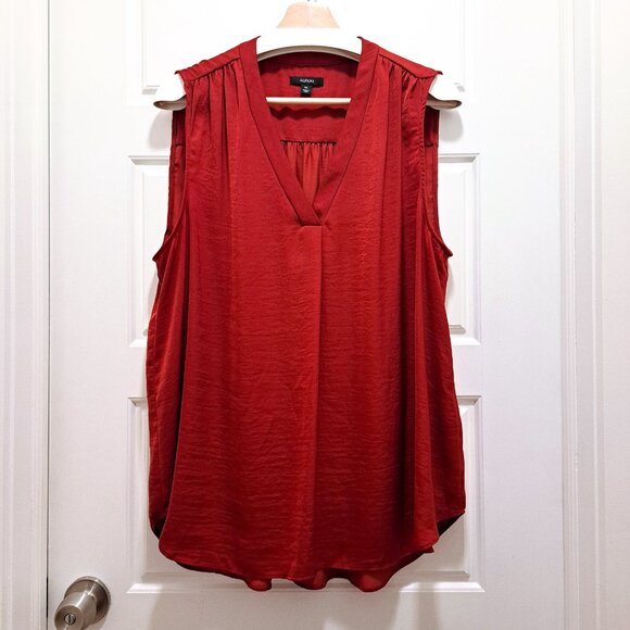 Alfanin Tops - Alfani Satin V-Neck Tank Top Size XL Dark Red